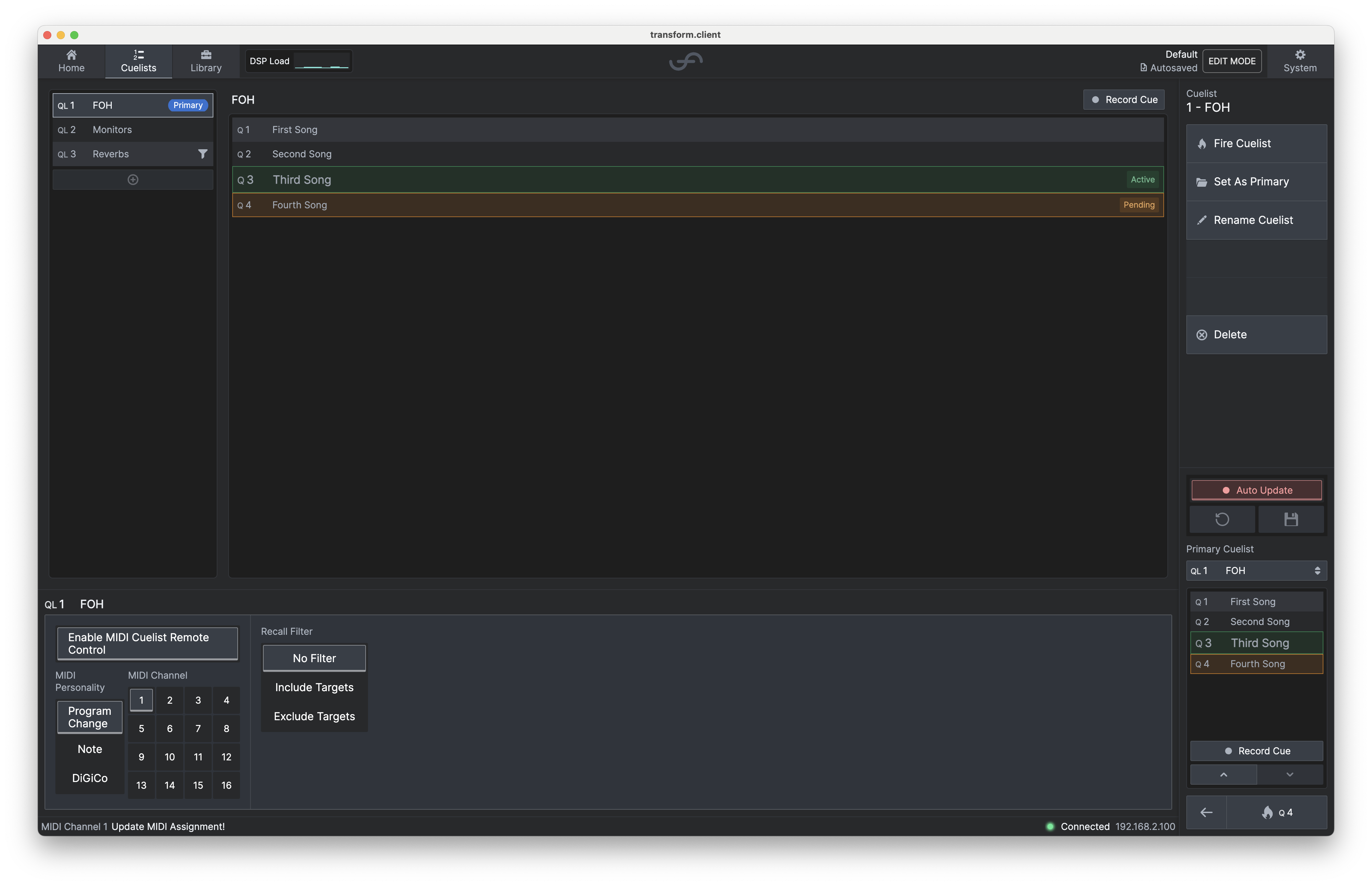 Cuelist MIDI Configuration