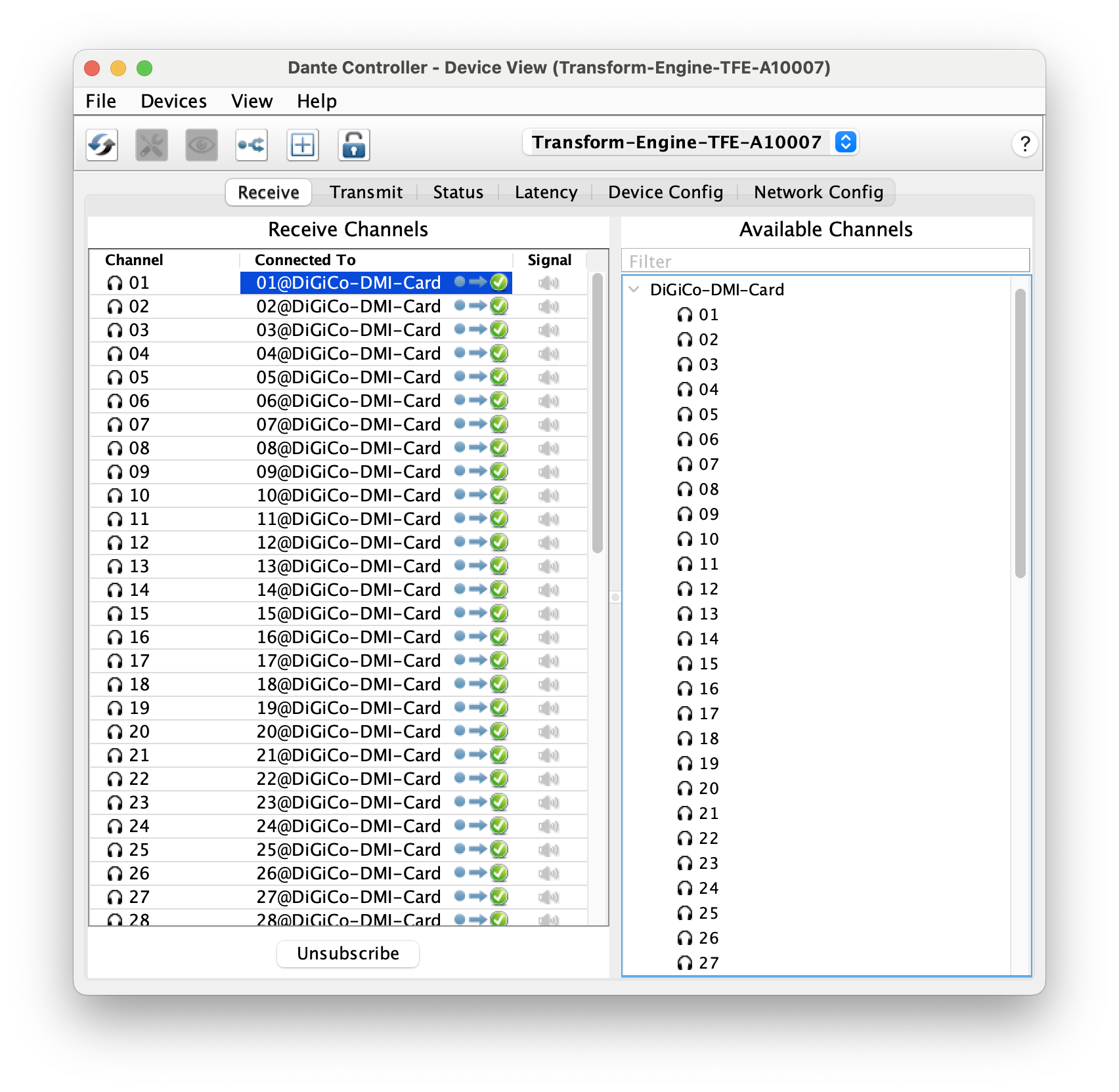 Dante controller- Fourier Audio transform.engine