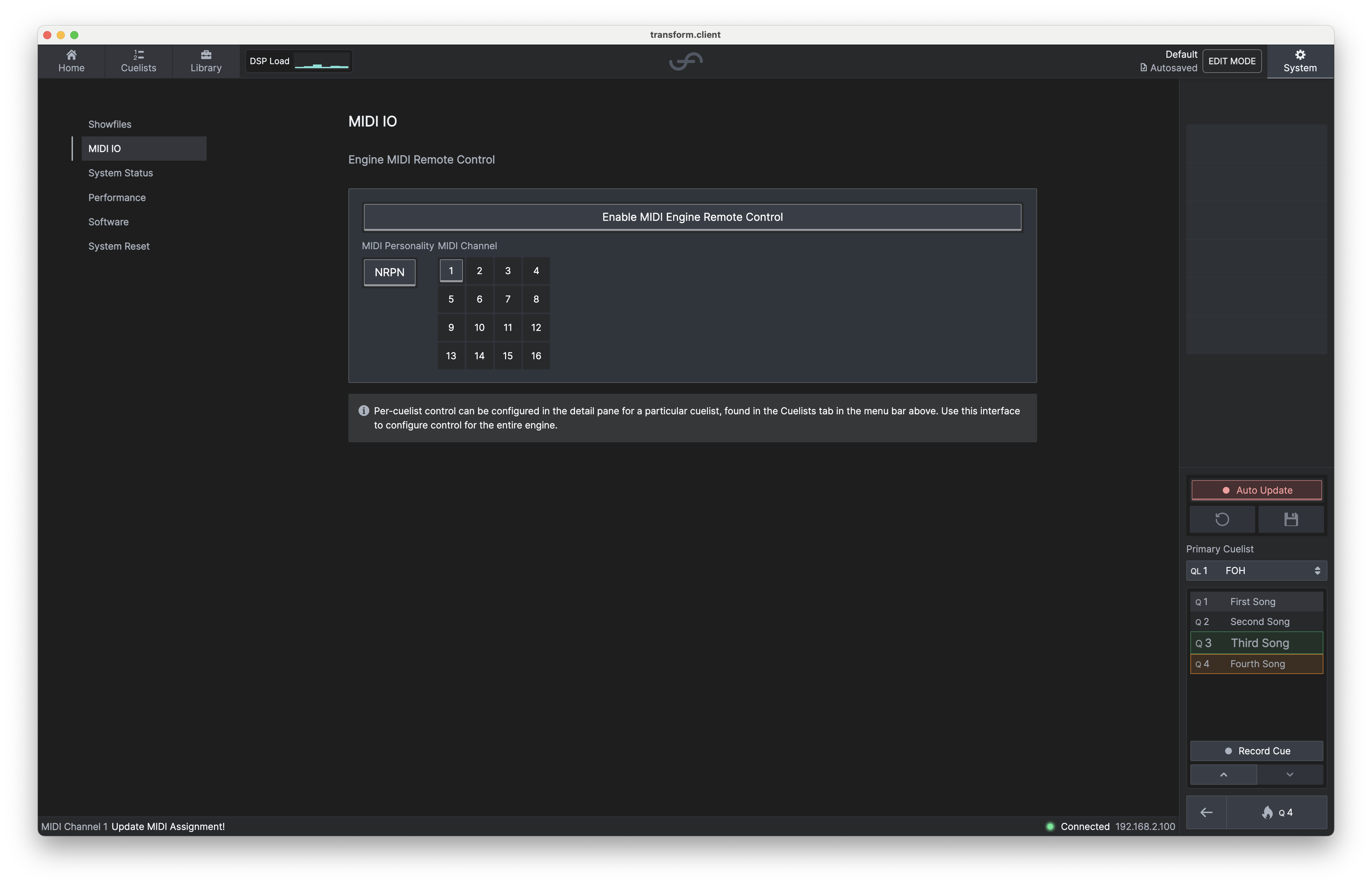 Cuelist MIDI Configuration