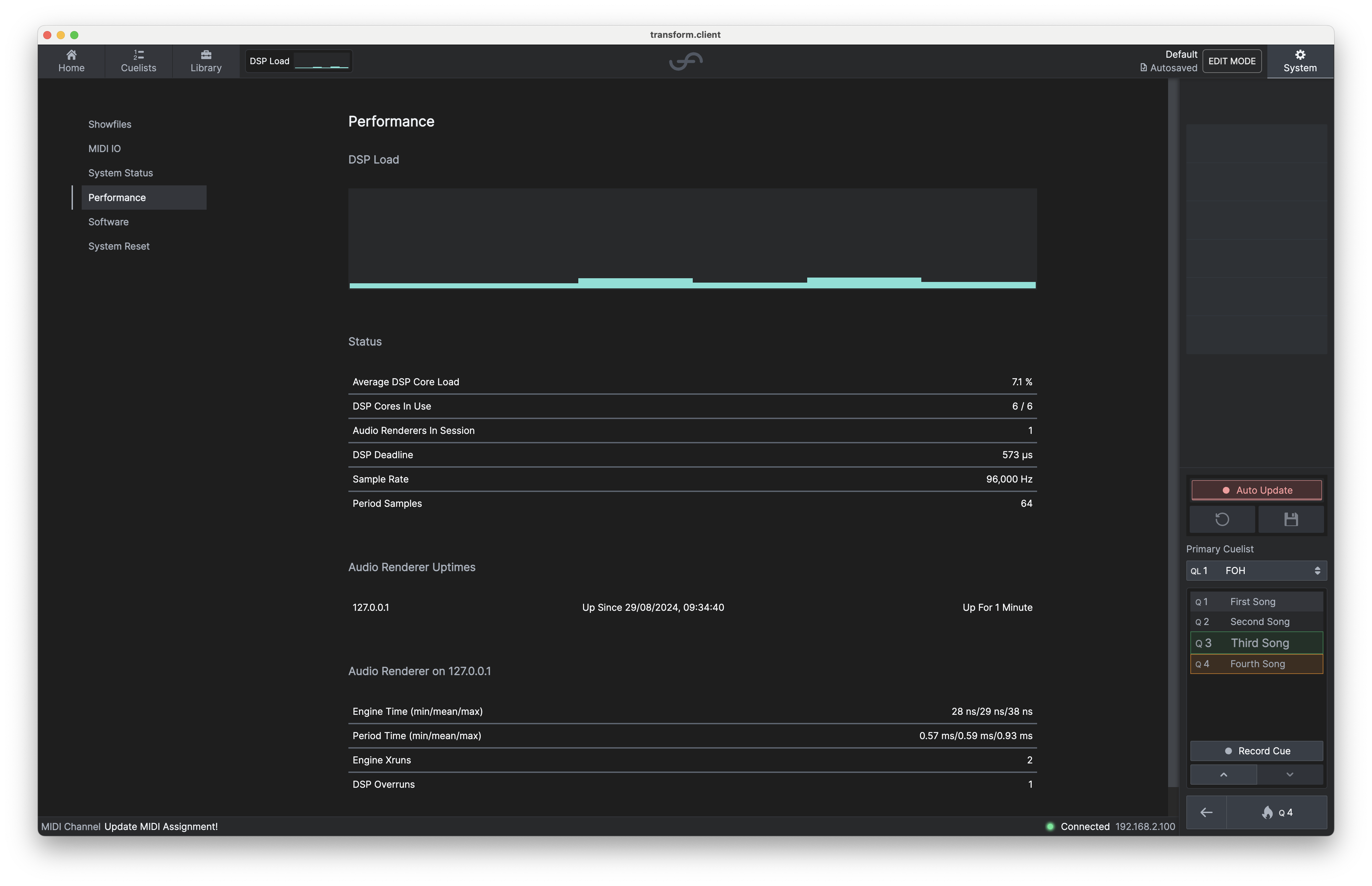 System status overview tab.